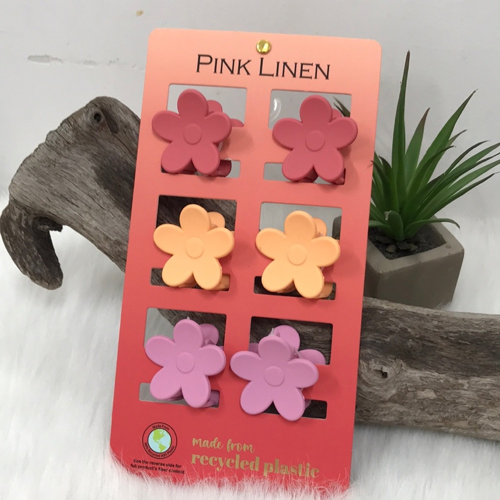 NWT Pink Linen Trendy Flower Hair Clips Set of 6